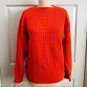Setball Crew Neck Cable Knit Sweater Orange Size L